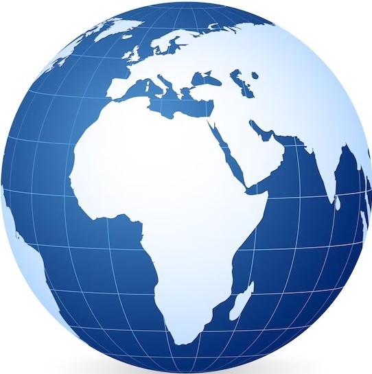 Globe terrestre centré sur l'Afrique